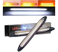 YSY Led Car DRL Daytime Running Lights Strip Waterproof 12V Auto Headlight Sequential Turn Signal Yellow Flow Day Light Universal 2Pcs (23.5CM, white and yellow)