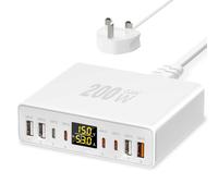 YSYFAD 200W USB C Charger 8-Port with LED Display, USB Charging Station GaN Multiport Fast Charger PD QC 3.0 PPS USBC Charging Hub Compatible with iPhone Samsung MacBook Laptop Pad, White