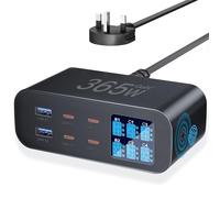 YSYFAD 365W USB C Charger 6-Port with LED Display Adjustable Brightness, USB Charging Station GaN Multiport Fast Charger PD 100w 65W QC 3.0 Support PPS Compatible with MacBook iPhone Samsung, Black