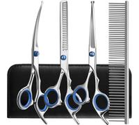 YSYONBOE Dog Grooming Scissors, Professional 5 in 1 Dog Grooming Scissor Kit with Safety Round Tips, Heavy Duty Stainless Steel Scissors for Cat Pet Grooming