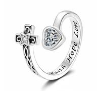 Ysyqkn Adjustable With Heart Zircon Cross Open Cuff Band Statement Jewelry Copper polished finish suitable for daily wear gifting worship formal events, Silver, color to 1, Adjustable Opening