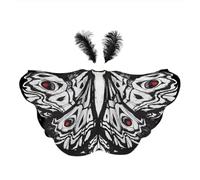 Ysyqkn Adult Shawl Cape Wrap Poncho Stole With Pullover Over The And Elegant Drape In Polyester Suitable for costume parties, Black White Moth, Adult Pullover Shawl + Black Feather Antennae