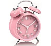 YsyYey Pink Alarm Clock, Twin Bell Alarm Clock, Extra Loud for Heavy Sleepers, No Ticking, Battery Operated with Night Light, Vintage Metal Bedside Clock for Girls, Teenagers and Women