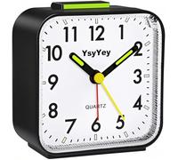 YsyYey Silent Analogue Alarm Clock - No Ticking, 4-Stage Ascending Alarm for Heavy & Light Sleepers, Snooze, Night Light, Battery Powered (1×AA) for Bedside & Travel (Black)