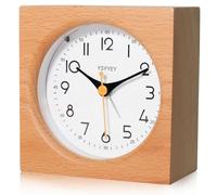 YsyYey Wooden Alarm Clock Silent Analogue - Natural Wood Bedside Clock, Non-Ticking, Snooze & Night Light, Battery Operated, for Bedroom Kids Heavy Sleepers