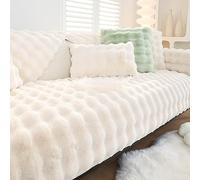 YSZBD Funny Fuzzy Corner Non Slip Sofa Cover 2/3/4/1 Seater Sofa Slipcovers I/l Shape Fluffy Thick Rabbit Plush Sofa Cushion Apply to Living Room Dogs Cat Pet (White, 90x240cm)