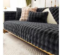 YSZBD Funny Fuzzy Corner Non Slip Sofa Cover 2/3/4/1 Seater Sofa Slipcovers I/l Shape Fluffy Thick Rabbit Plush Sofa Cushion Apply to Living Room Dogs Cat Pet,Black-70x150cm