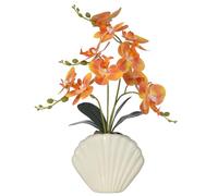 YSZL 16" Orange Silk Phalaenopsis Orchid in Seashell Pot for Table Décor