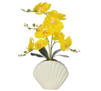 YSZL Artificial Phalaenopsis Orchid Plant in Seashell Pot, 16" Fake Orchid Flowers, Silk Faux Orchids for Home Decor, Office, Table Centerpiece, Real Touch Lifelike Indoor House Plant (Yellow)