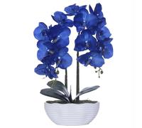 YSZL Large Artificial Potted Orchid Plant, Silk Flower Arrangement with Ceramics Vase, Navy Blue