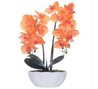 YSZL Large Artificial Potted Orchid Plant, Silk Flower Arrangement with Ceramics Vase, Orange