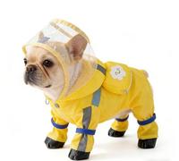 YSZVRXMYD Backpack dog raincoat, four-legged waterproof pet raincoat, with leash ring, hooded reflective full-body dog raincoat,Yellow,XS