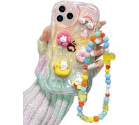 YTanazing Compatible with iPhone 16 Pro Case Cute Rainbow 3D Cartoon Kawaii Rabbit Duck with Wristband Strap Bracelet Chain Soft Shockproof Cover Phone Case for iPhone 16 Pro