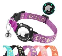 Ytanest Reflective Airtag Cat Collar, Breakaway Cat Collar with Air Tag Holder for Cats, Kittens, Purple, S(9-11 Inch)