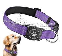 Ytanest Reflective AirTag Dog Collar, Waterproof Air Tag Dog Collar Holder, Luminous,Comfortable and Durable Padded Heavy Duty Dog Collars for Small Medium Large Dogs, Purple, XL