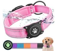 Ytanest Waterproof Airtag Dog Collar, Dog Collar with Apple Air Tag Holder, Reflective Dog Tracker Collar for Small Medium Large Dogs, Pink, XL