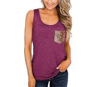 YTao Tank Tops for Women,Womens Plus Size Cami Tank Tops Summer Casual Tees with Sequin Pocket T Shirt (XL,Hot Pink)