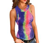 YTao Tank Tops for Women,Womens Tie-Dye Slim Knit Sleeveless Racerback Casual Basic Ribbed Tank Tops Vest (M,Multicolor)