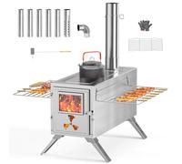 Ytaoeo Camping Tent Stove with Chimney, Stainless Steel Wood Burning Stove, Portable Folding Hot Tent Stoves with 7 Chimney Pipes for Outdoor, Camping, Cooking, BBQ, Hiking, Fishing, Hunting