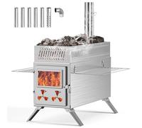 Ytaoeo Camping Wood Stove with Chimney, Stainless Steel Wood heater for Tent, Portable Folding Hot Tent Stoves with 7 Chimney Pipes for Outdoor Camping Cooking BBQ Hiking Fishing Hunting (Sauna Stove)