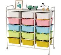 Ytaoka 15 Drawers Rolling Cart with Wheels, Plastic Storage Drawer Cart with Metal Frame, Multipurpose Art Craft Cart Organizer, Utility Cart with Drawers for Home, Office, School, Multicolor