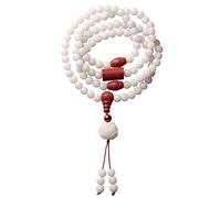 YTBHSHXZ 108 White Bodhi Seed Necklace Wrapped Beaded Bracelet with Real Cinnabar,8Mm Mala Buddha Rosary for Chanting Medition