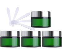 YTBHSHXZ 4 Pack 50ml Green Glass Cosmetic Jars, Empty Face Cream Storage Containers Pots with Gold Lid & Inner Liners + 4X Spatula.
