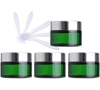 YTBHSHXZ 4 Pack 50ml Green Glass Cosmetic Jars, Empty Face Cream Storage Containers Pots with Gold Lid & Inner Liners + 4X Spatula.