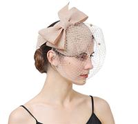 YTBHSHXZ, Bride Wedding Headwear Headpiece Hair Clip Cocktail Fascinator Hat For Women Hair Accessories Veil(Champagne)