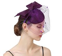 YTBHSHXZ, Bride Wedding Headwear Headpiece Hair Clip Cocktail Fascinator Hat For Women Hair Accessories Veil(Purple)