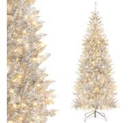 YTBHSHXZ christmas tree， 6 FT, Hinged Xmas Tree with Tinsel Leaves, 790 Branch Tips and 300 Warm White LED Lights, Slim Pencil