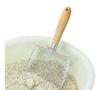 YTBHSHXZ Deep Shovel Stainless Steel Poop Scoop Grid Shape Ergonomic Wooden Handle Easy Clean for Cat Litter