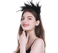 YTBHSHXZ， Fascinator Feathers Headband Solid Bridal Hair Accessories Feather Cocktail Hair Band Headwear(Black)