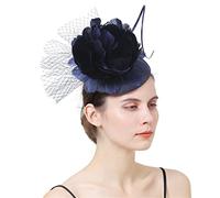 YTBHSHXZ， Fascinator Hats Headband Womens Feather Flower Brides Hair Accessories Wedding Party Headpiece(Navy)
