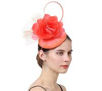 YTBHSHXZ, Fascinator Hats Headband Womens Feather Flower Brides Hair Accessories Wedding Party Headpiece(Coral Red)