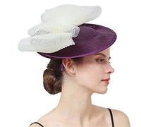 YTBHSHXZ， Fascinator Wedding Hat Bow Hair Clip Women Tea Party Hat Headband Cocktail Hair Accessories(Purple ivory)