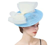 YTBHSHXZ， Fascinator Wedding Hat Bow Hair Clip Women Tea Party Hat Headband Cocktail Hair Accessories(Light blue ivory)