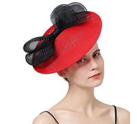 YTBHSHXZ， Fascinator Wedding Hat Bow Hair Clip Women Tea Party Hat Headband Cocktail Hair Accessories(Red black)