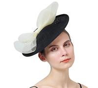 YTBHSHXZ， Fascinator Wedding Hat Bow Hair Clip Women Tea Party Hat Headband Cocktail Hair Accessories(Black ivory)