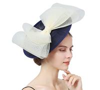 YTBHSHXZ， Fascinator Wedding Hat Bow Hair Clip Women Tea Party Hat Headband Cocktail Hair Accessories(Navy ivory)