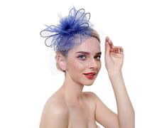 YTBHSHXZ, Fascinators Hat Women Flower Mesh Ribbons Feathers Headband Hair Clip Cocktail Tea Party Headwear(Blue)