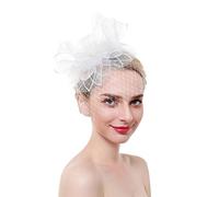 YTBHSHXZ, Fascinators Hat Women Flower Mesh Ribbons Feathers Headband Hair Clip Cocktail Tea Party Headwear(White)