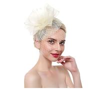 YTBHSHXZ, Fascinators Hat Women Flower Mesh Ribbons Feathers Headband Hair Clip Cocktail Tea Party Headwear(Beige)