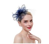 YTBHSHXZ, Fascinators Hat Women Flower Mesh Ribbons Feathers Headband Hair Clip Cocktail Tea Party Headwear(Navy)