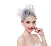 YTBHSHXZ, Fascinators Hat Women Flower Mesh Ribbons Feathers Headband Hair Clip Cocktail Tea Party Headwear(Grey)