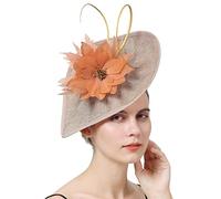 YTBHSHXZ， Fascinators Hat Women Wedding Headpiece With Hair Clip Ladies Party Feathers Hair Accessories(Khaki)