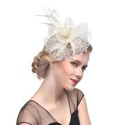 YTBHSHXZ， Feather Fascinator Hat Party Hat Hair Clip Wedding Cocktail Party Hair Bridal Headwear(Ivory)