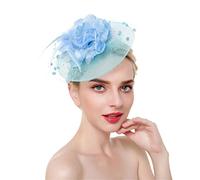 YTBHSHXZ， Feather Fascinator Headband Hair Clips Cocktail Solid Mesh For Women Hairpins Hair Ribbon Headwear(Sky blue)