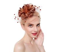YTBHSHXZ， Feather Fascinator Headband Hair Clips Cocktail Solid Mesh For Women Hairpins Hair Ribbon Headwear(Brown)