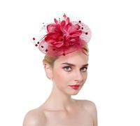 YTBHSHXZ, Feather Fascinator Headband Hair Clips Cocktail Solid Mesh For Women Hairpins Hair Ribbon Headwear(Wine Red)
